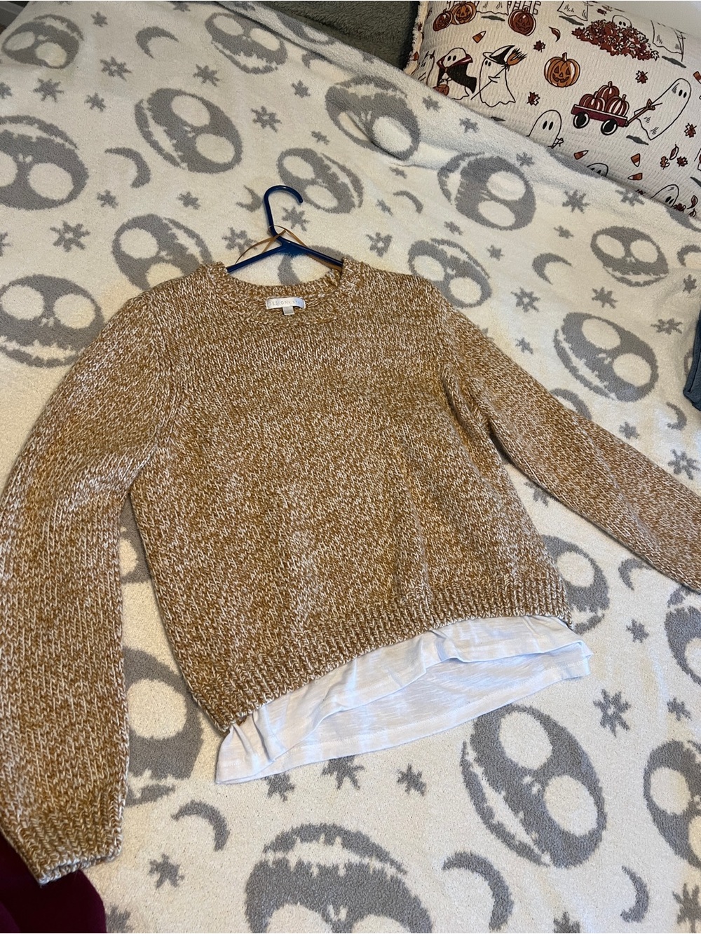 Design History Brown Marled Crewneck Sweater with Layered Hem Detail